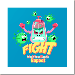 Fight Wash Your Hands Repeat Cute Soap Bottle Cartoon Posters and Art